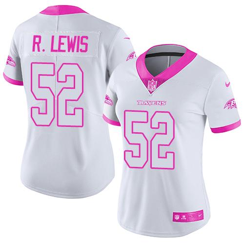 Nike Ravens #52 Ray Lewis White/Pink Women's Stitched NFL Limited Rush Fashion Jersey